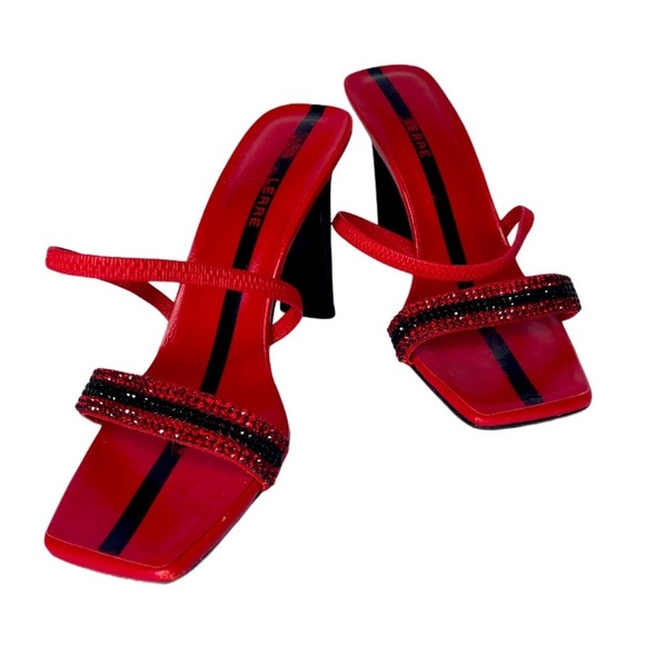 Lerre Heel Women’s 7.5 Cocktail Red Rhinestone Embellished Sleek Black Sleek - Picture 3 of 14